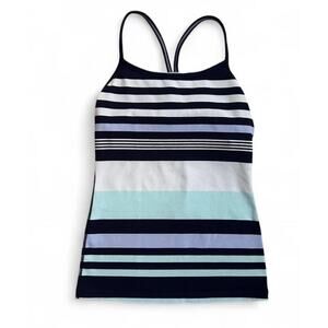 Lululemon Women’s Athletic Workout Tank Top Blue Striped Built In Bra Size 4